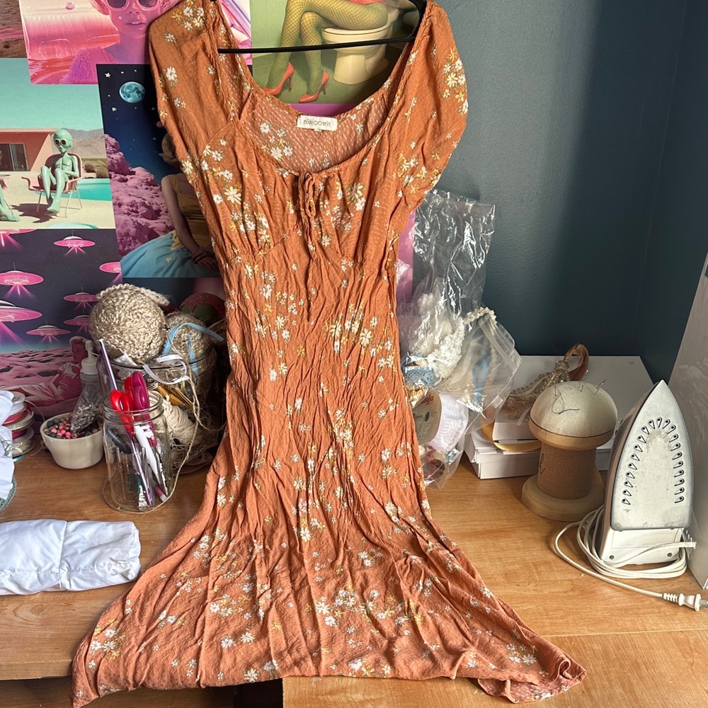 Cottage Core Floral Orange Dress